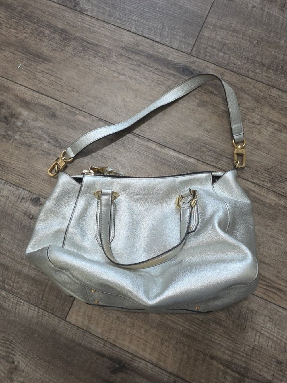 Aimee Kestenberg Tamitha Convertible Satchel Bag Purse Silver Metallic Large